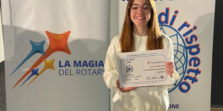 Codroipo. Nei panni di un bullo, Giada Burba premiata dal Rotary