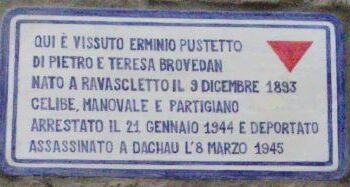 Ravascletto. Targa in memoria di Erminio Pustetto