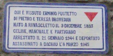 Ravascletto. Targa in memoria di Erminio Pustetto